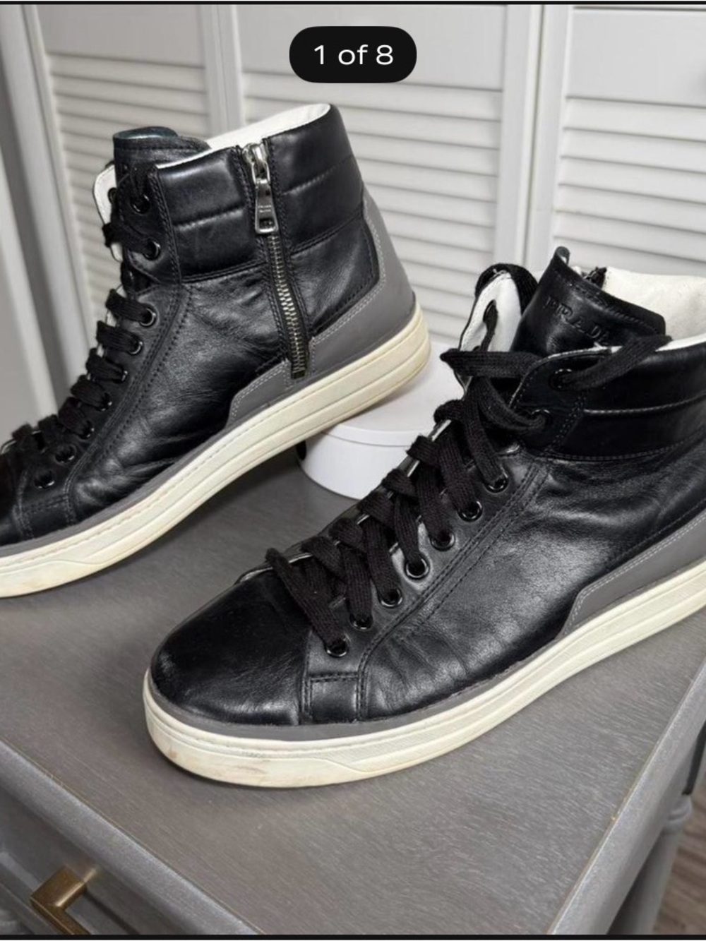 Prada Black Leather High-Top Sneakers with Cream Platform Sole